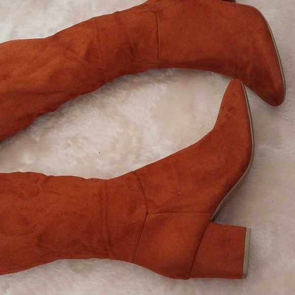 TU rust orange suedette soft feel knee high block heel zip cowboy boots 5 - Picture 2 of 9